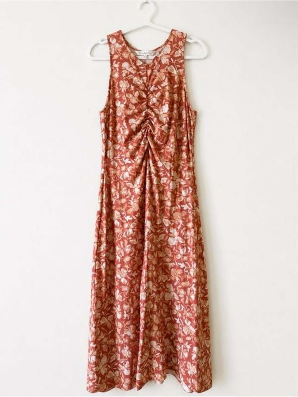 Soft Joie Eliot Floral Ruched Front Cotton Stretch Midi Dress Size M